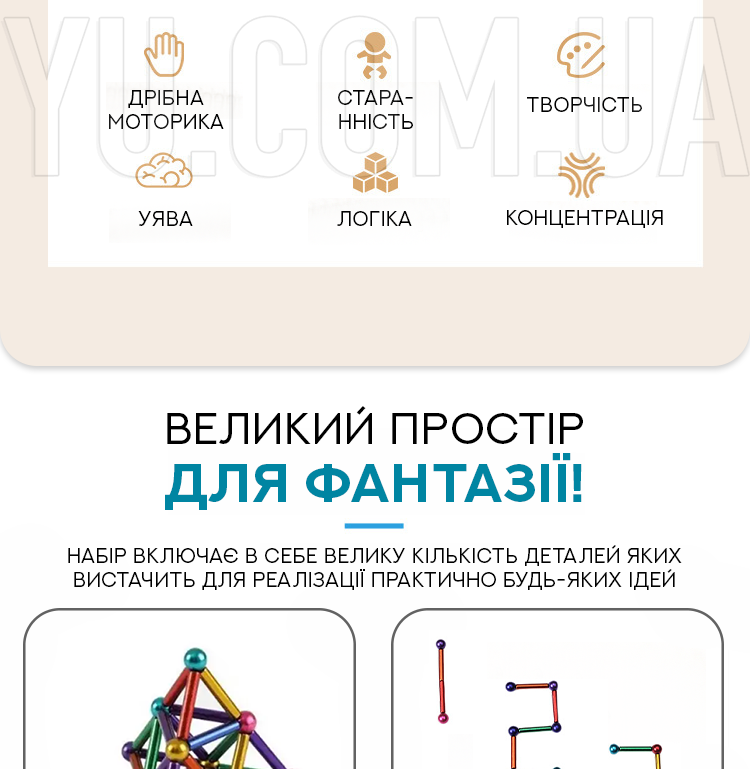 Магнитный конструктор Neo MIX COLOR (36 шт. магнитные палочки и 28 шт. стальные шарики)